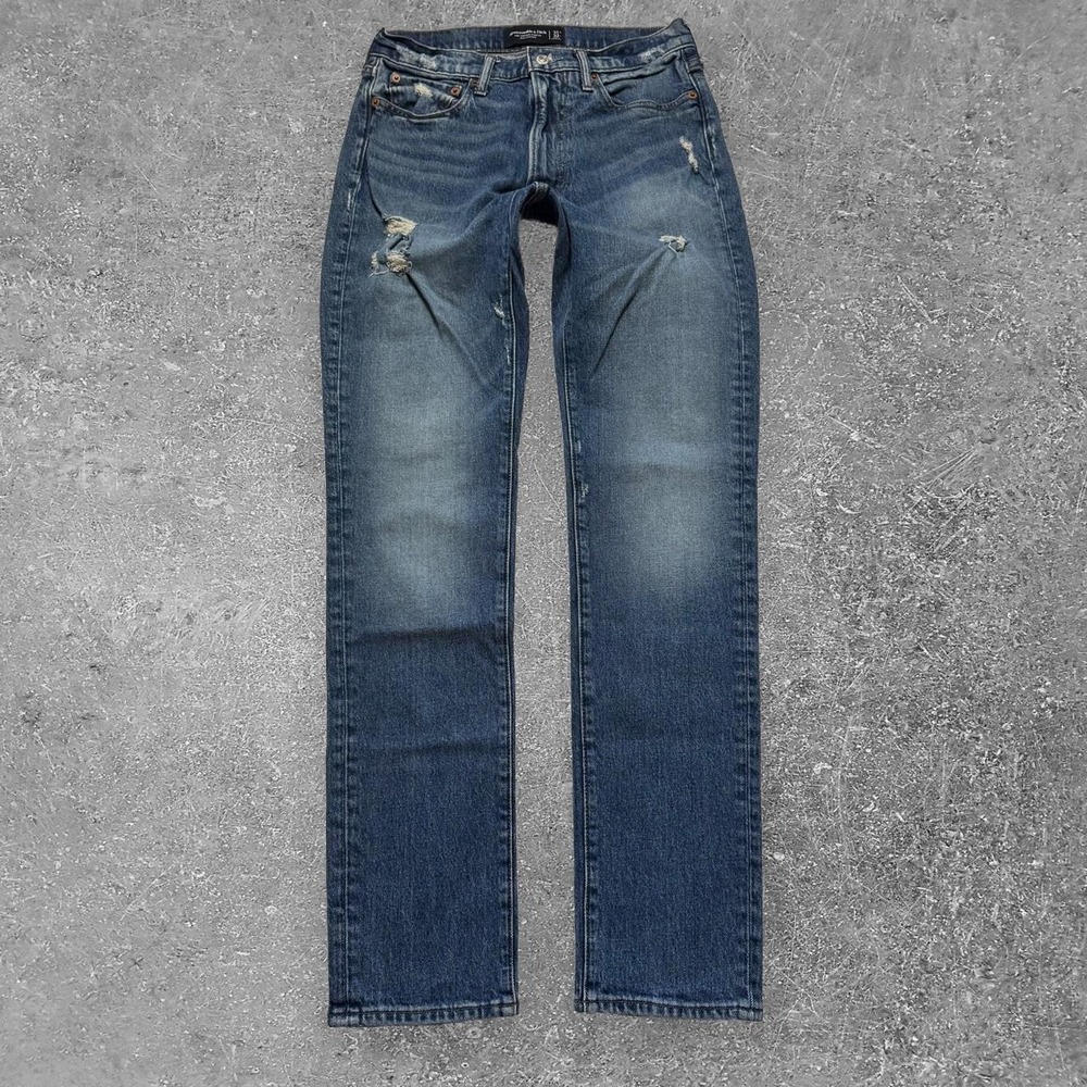 Abercrombie & Fitch Vintage Stretch 90s Stacked Jeans Blue Distressed 31x32